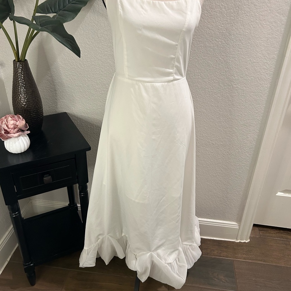 White Pleated Sleeveless Midi Sundress for Brides